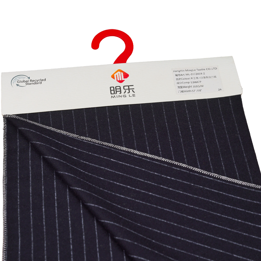 53 % Wolle, 47 % Polyester, 350 g/m, Zhiqing + Weiß, vertikal gestreifter Flanellstoff, ML-317245X-2